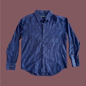 Malibu Cowboy Men’s XL Navy Western Dress Shirt Button Up Black Paisley Rodeo‎